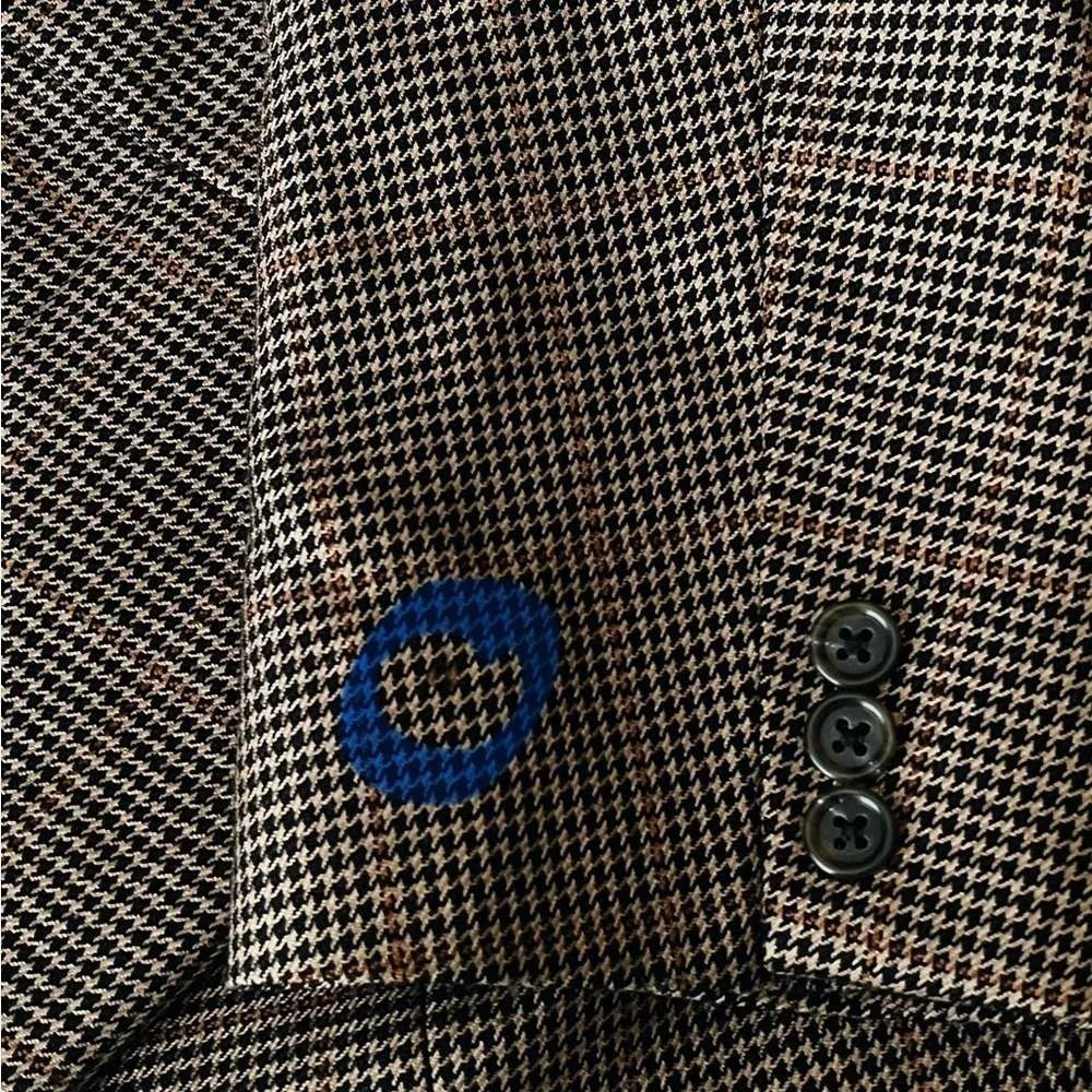 JoS. A. Bank Houndstooth Sport Coat Jacket Mens 41R Tan Silk Camel Hair Preppy